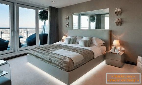 Design of a bedroom with a bed with Led lighting