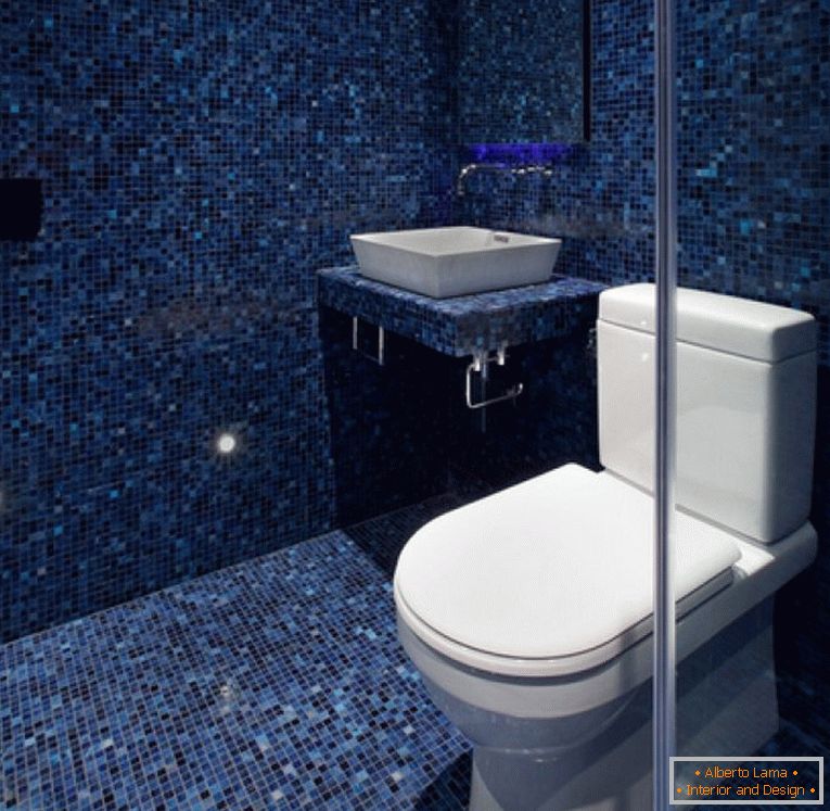 Blue mosaic in the design of the toilet