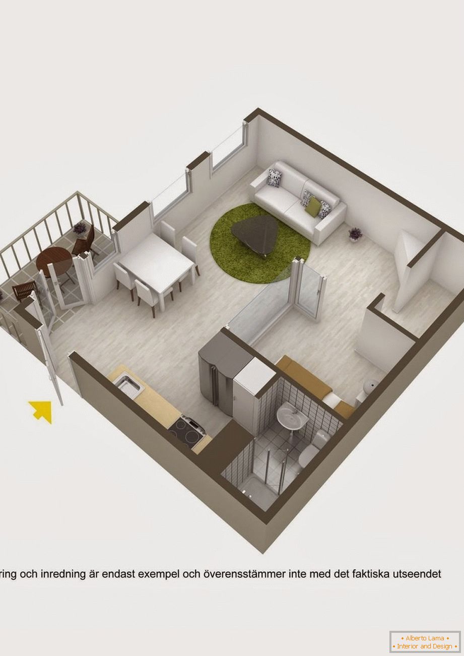 Layout of studio apartment in white color