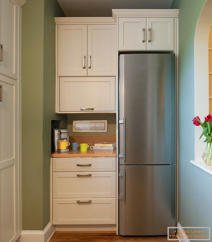 a huge refrigerator built into the furniture.