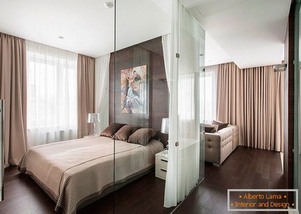 Bedroom behind a glass partition