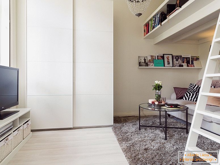 Two-level studio apartment in white color
