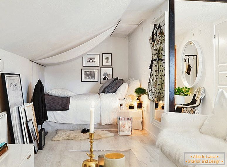 White studio apartment in the attic