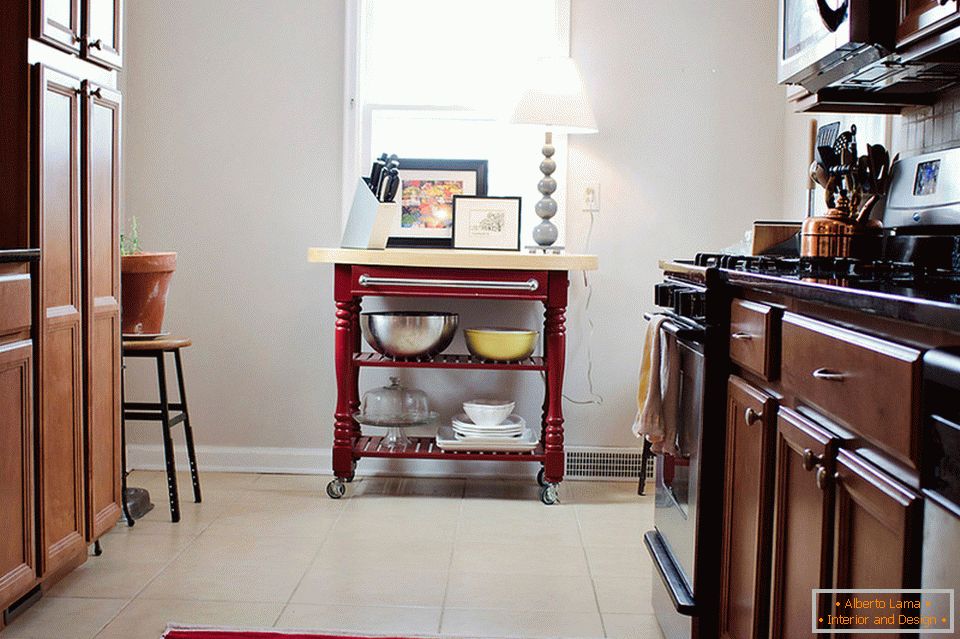 Kitchen interior with a small island у окна