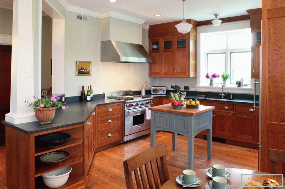 Kitchen interior with a small island