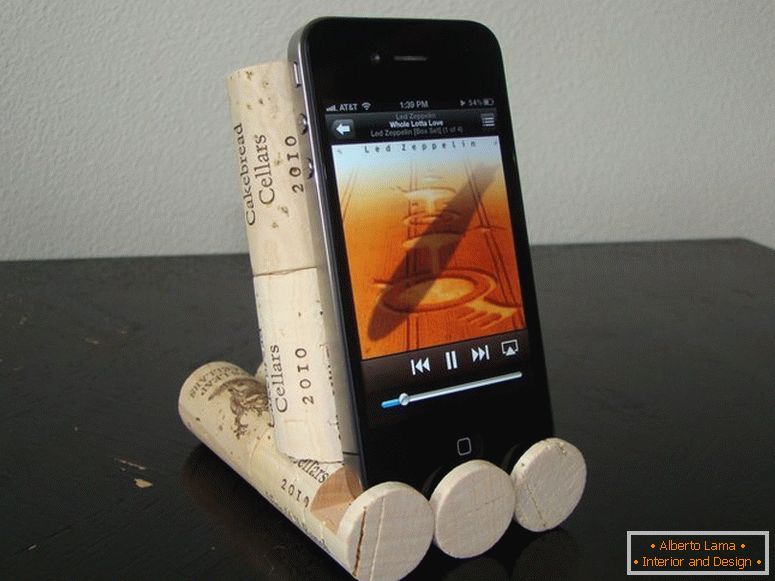 Stand for mobile phone from wine corks