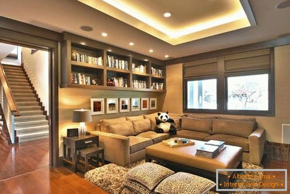 Lighting multi-level ceiling LED strip in the living room