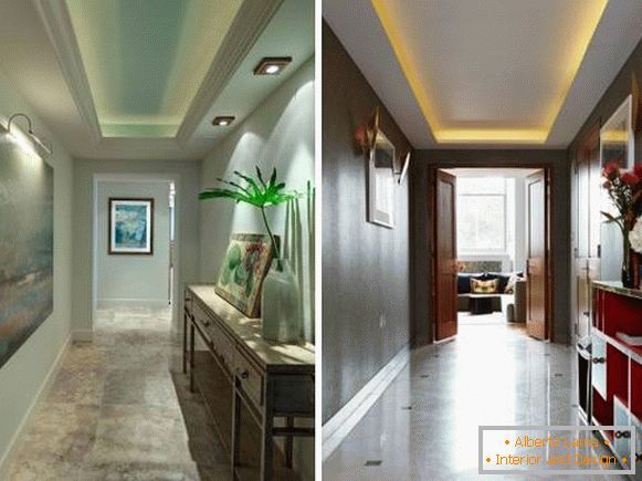 Ceilings with LED lighting - photo in the hallway