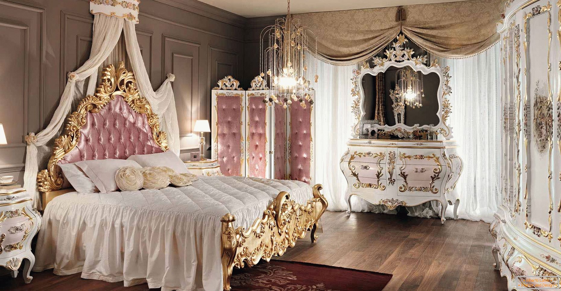 Pompous, majestic bedroom for a young lady.
