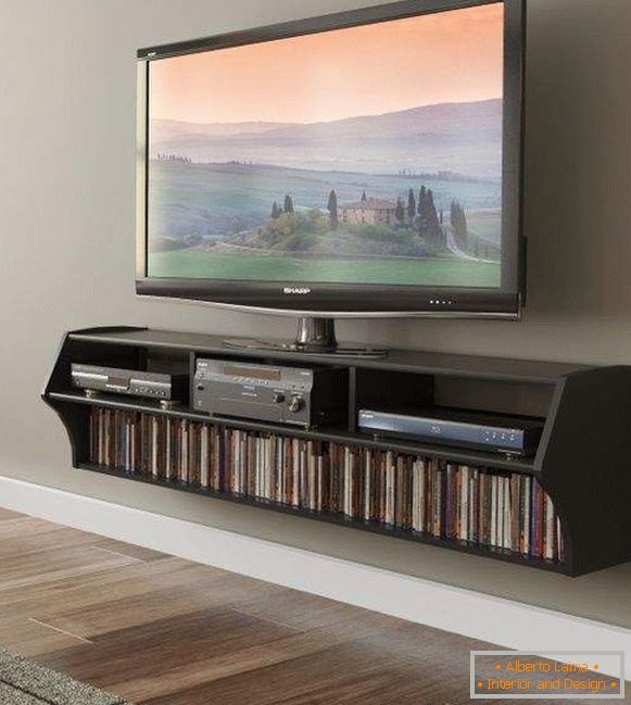Beautiful hanging shelf for TV on the wall