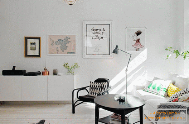 Interior of the living room of a small apartment in Stockholm