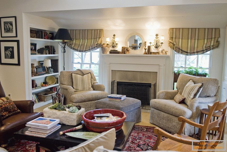 Interior design of the living room with fireplace