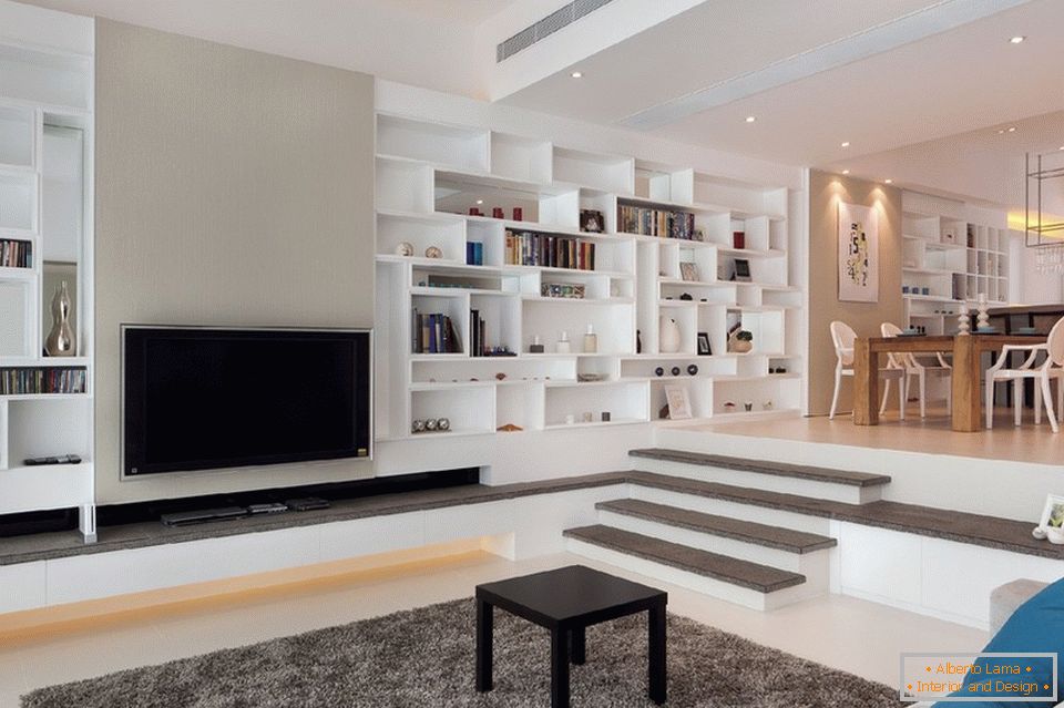 Interior of an apartment with a podium