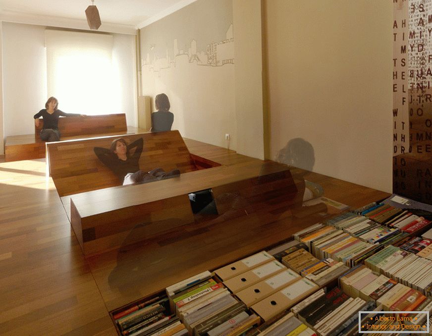 Built-in bookcase on the floor