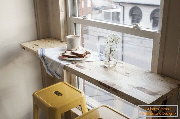 Table and stools by the window