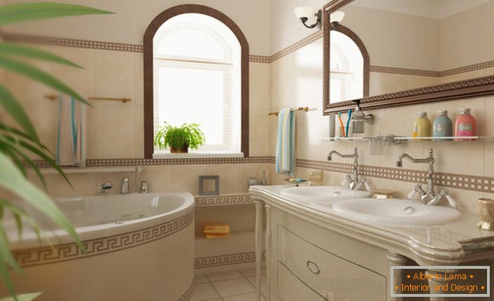 Bathroom in the Mediterranean style in a country house in the suburbs. 