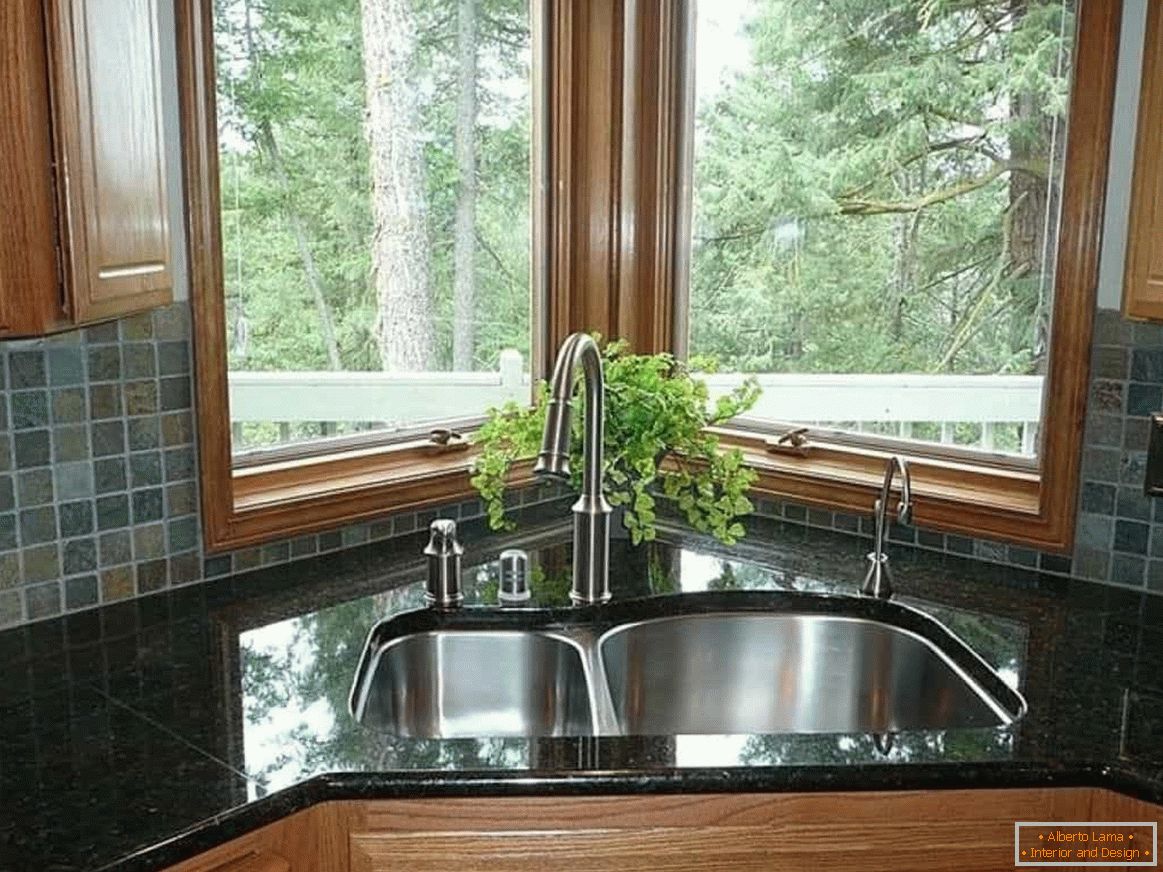 Corner sink in kitchen with window