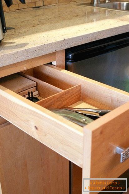 Drawer for cutlery in a small cozy kitchen