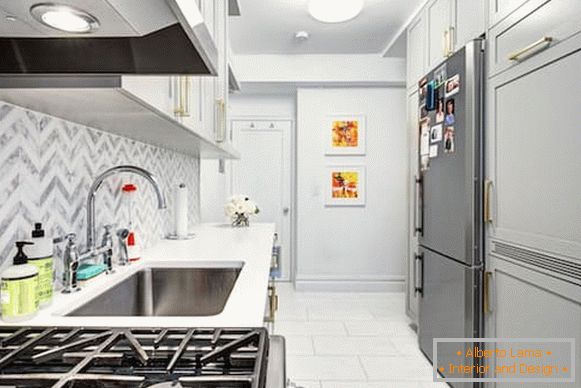 Interior of a light narrow kitchen