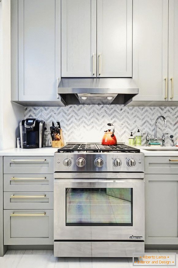 Interior of a narrow kitchen after repair