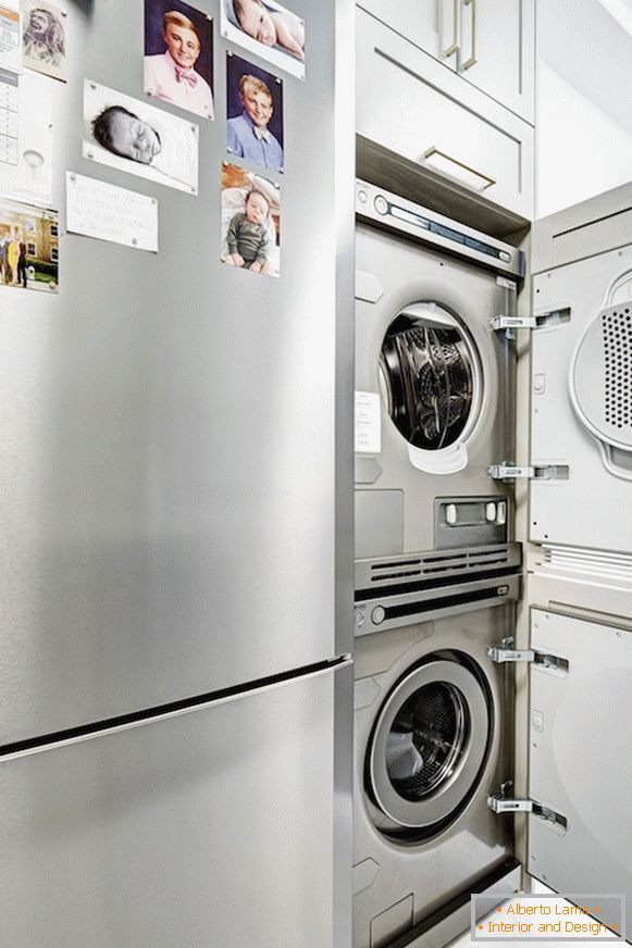 Laundry in the interior of a narrow kitchen