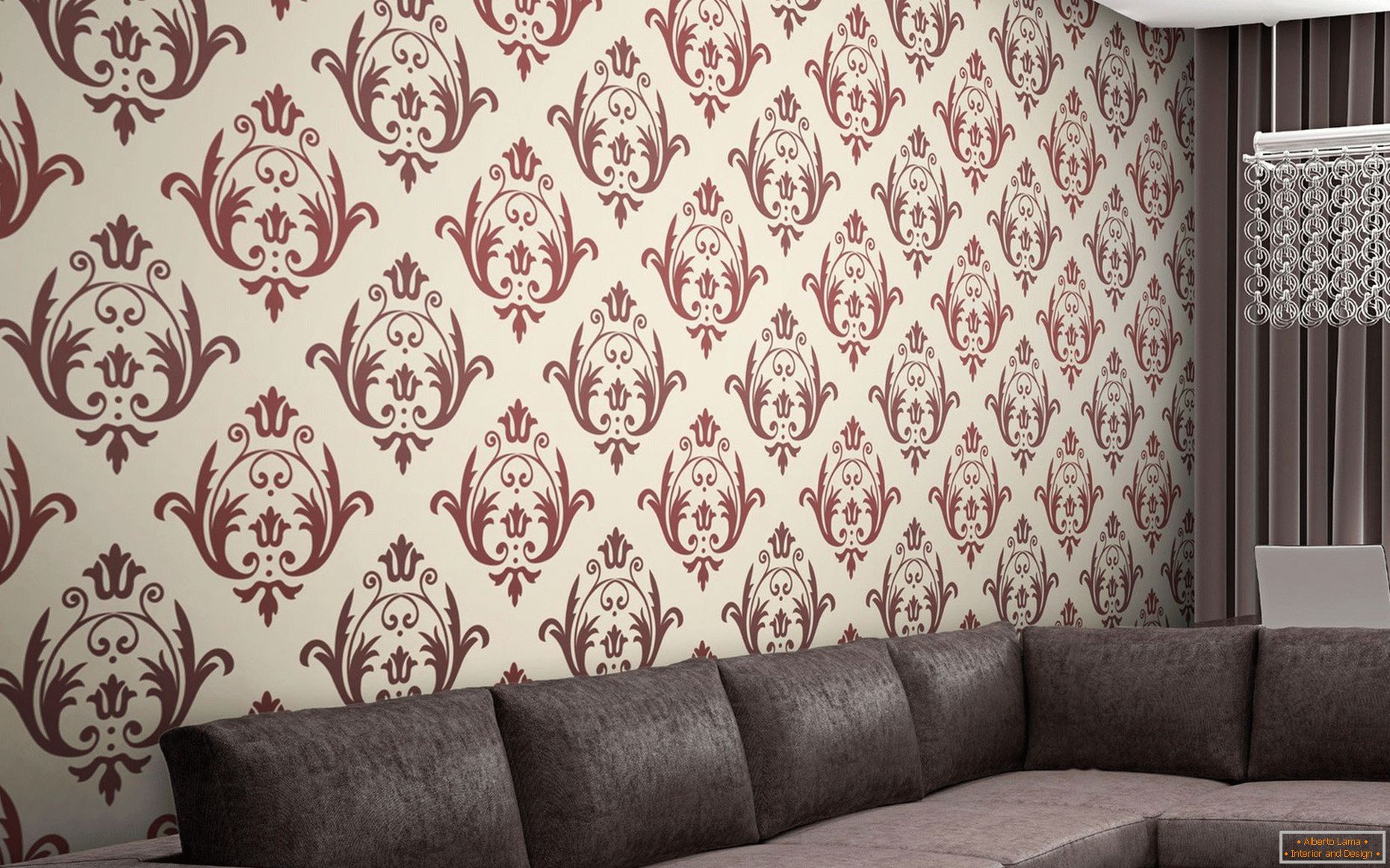 Damask wallpapers in the interior