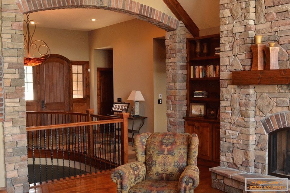Tile under the stone on the arch and fireplace