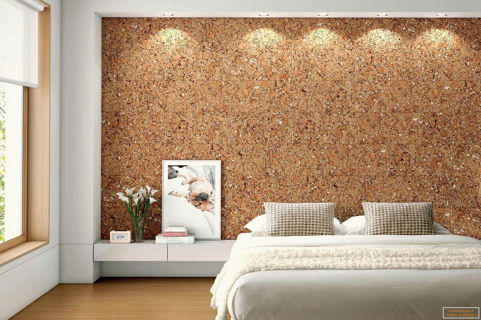 Making the head of the bed with cork wallpaper