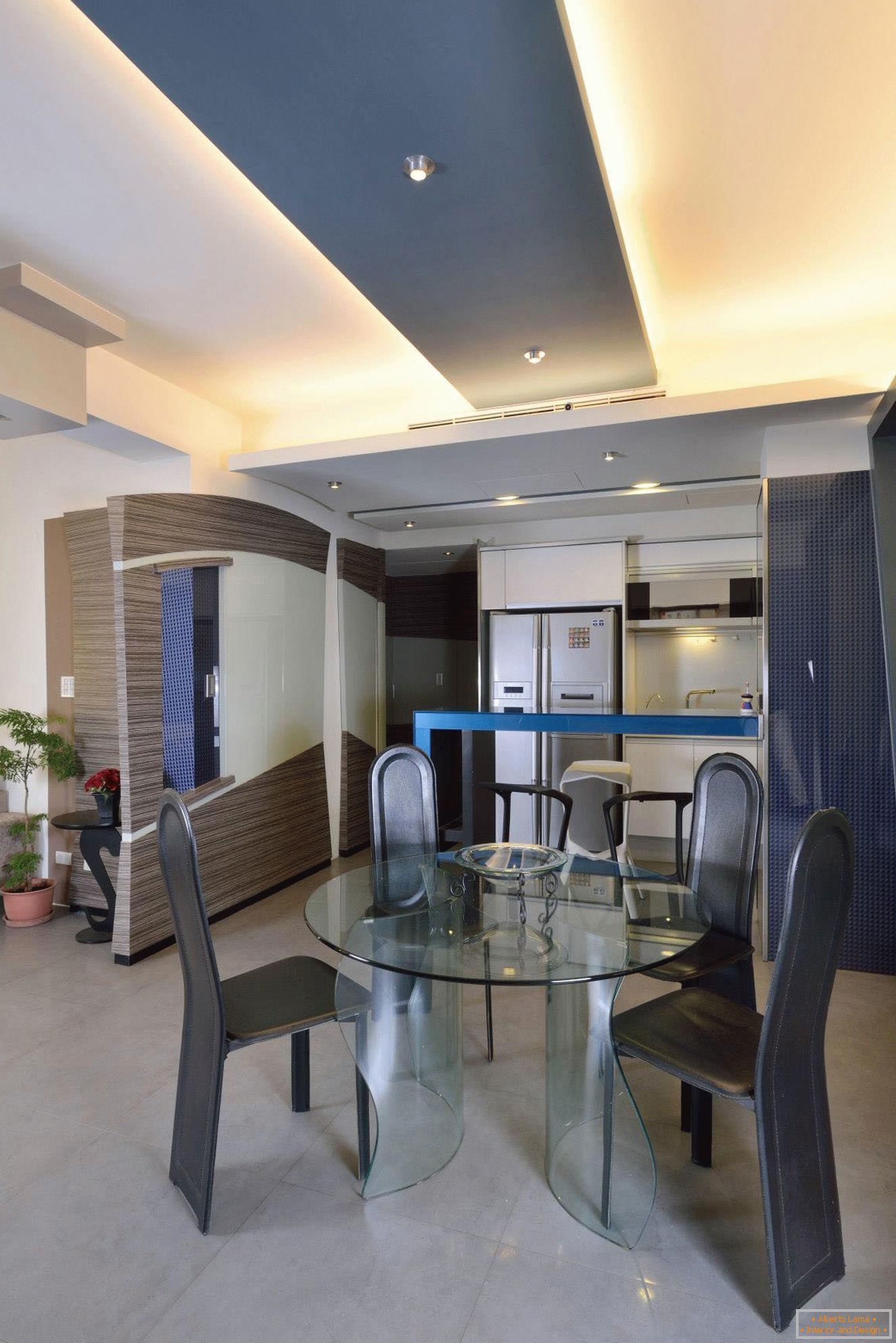 Glass dining table in the kitchen