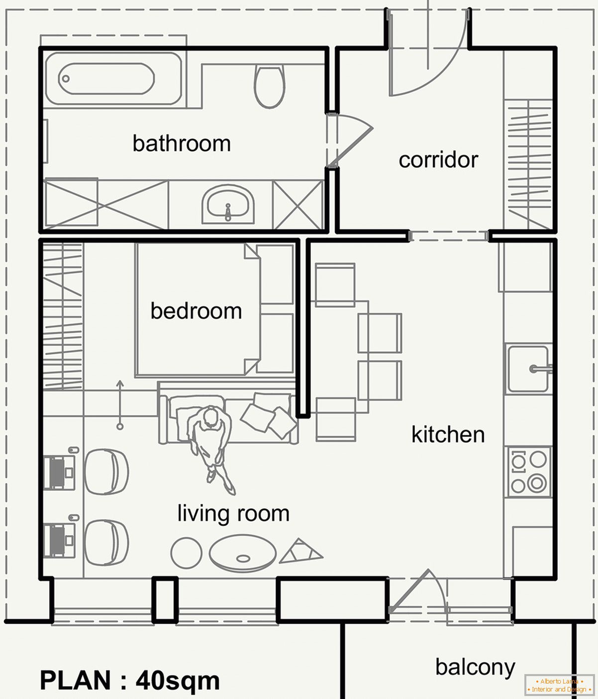 Layout of a small house with open plan