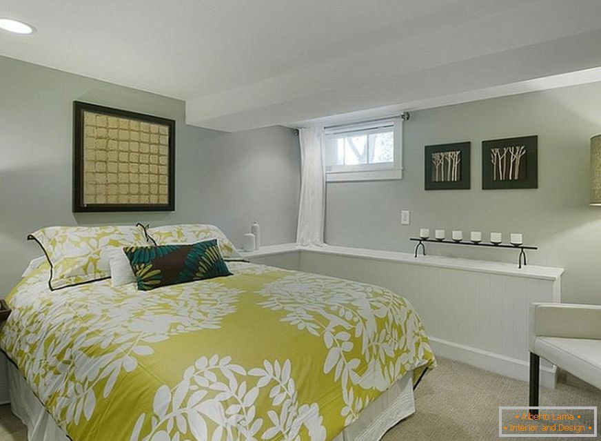 Bright accents in the bedroom in the basement