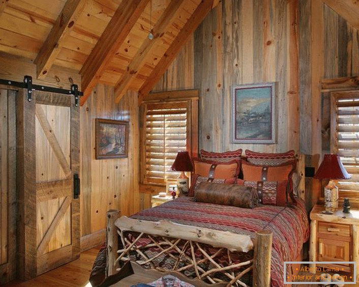 A bedroom in country style in a small hunting lodge in the north of France.