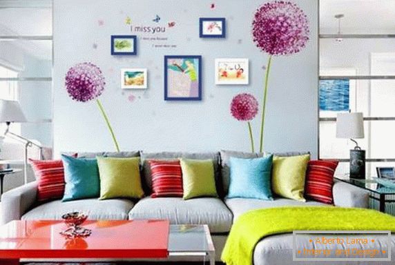 Bright colors in the living room design