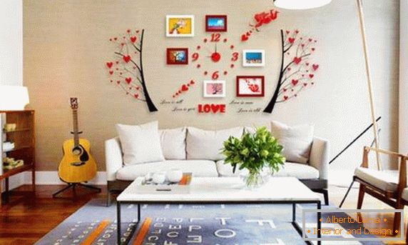 High floor lamp and guitar in the living room design