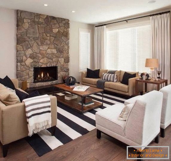 Modern living room with fireplace