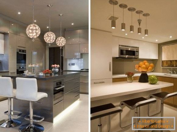 Point lighting in the kitchen with a stretch ceiling - photo