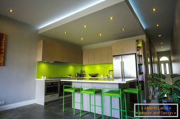 What kind of lighting should be in the kitchen with a stretch ceiling