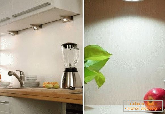 LED lighting fixtures for kitchen under cabinets overhead on photo