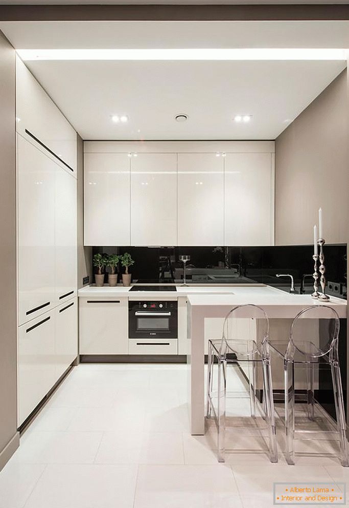 Elegant black and white kitchen in a small space