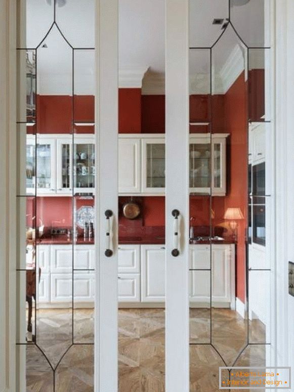 Elegant sliding doors for kitchens made of wood with glass