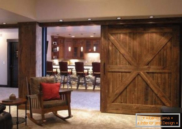 Wooden sliding doors for the kitchen in the rustic style