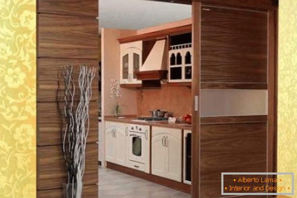 Modern wooden sliding doors for the kitchen - photo in the interior