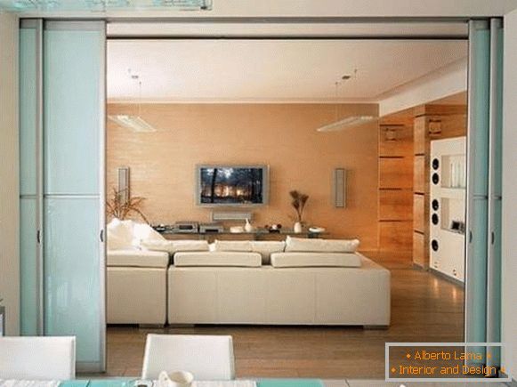 Kitchens living rooms with sliding doors - ideas of zoning space