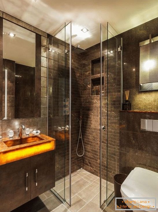 Glass doors in the shower sliding in the interior
