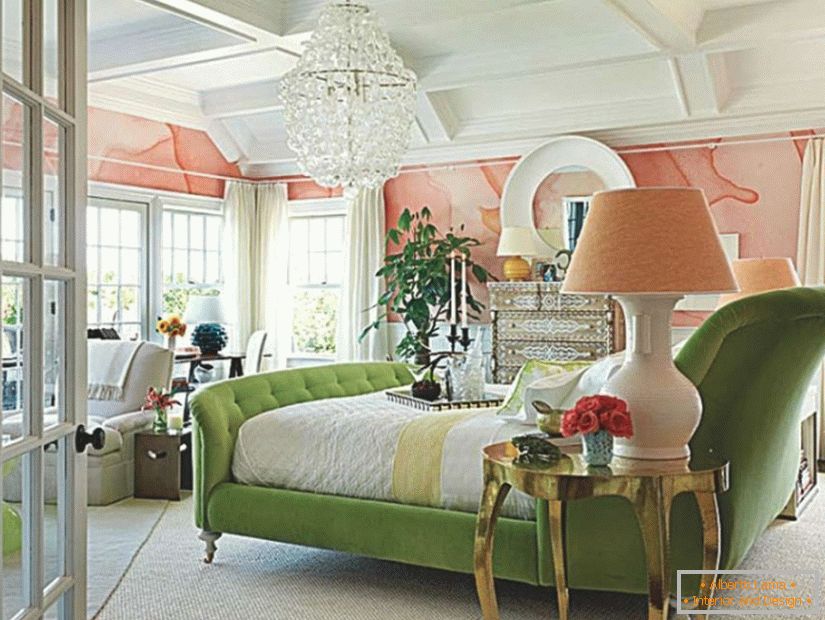 The design of the living room in green tones