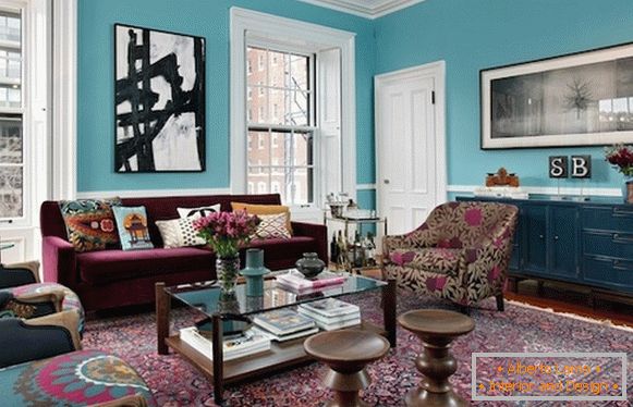 Living room design in bright colors