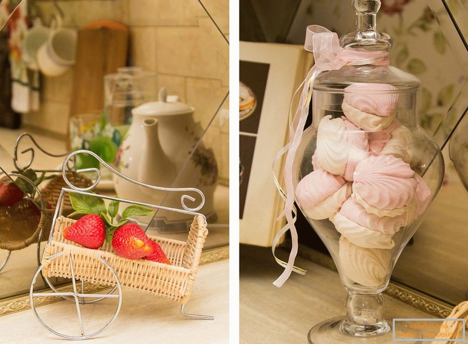 Fruits and marshmallows in a light cozy kitchen