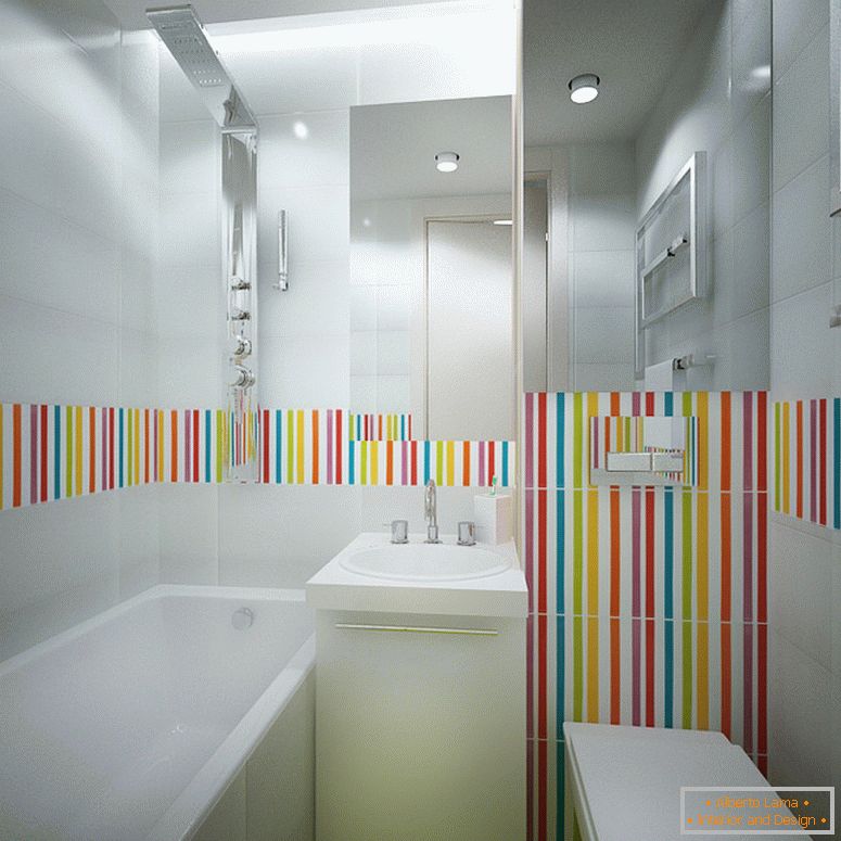 Colorful tiles in a white bathroom