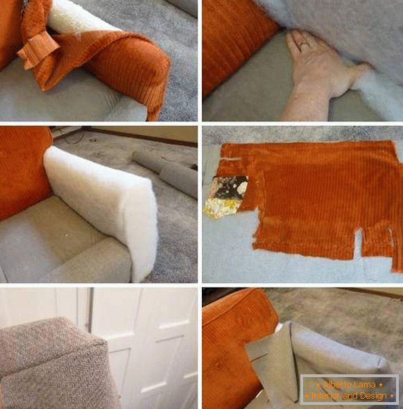 Repair of the sofa with your own hands - a constriction of the armrests