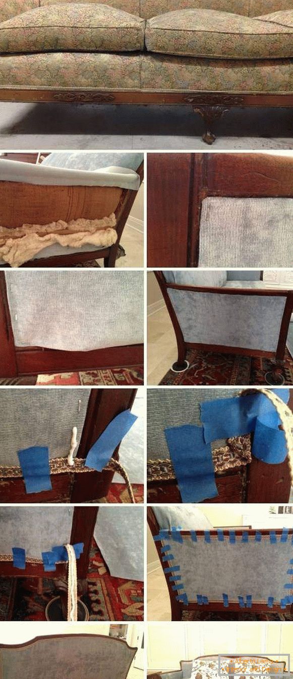 Pulling up the upholstered furniture with your hands - photo of the sofa before and after